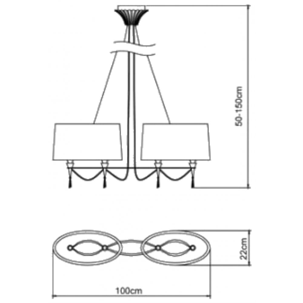 Mantra M1311 Lucca Linear Pendant 2 Arm 4 Light E27 Line Polished Chrome White Shades & Clear Crystal