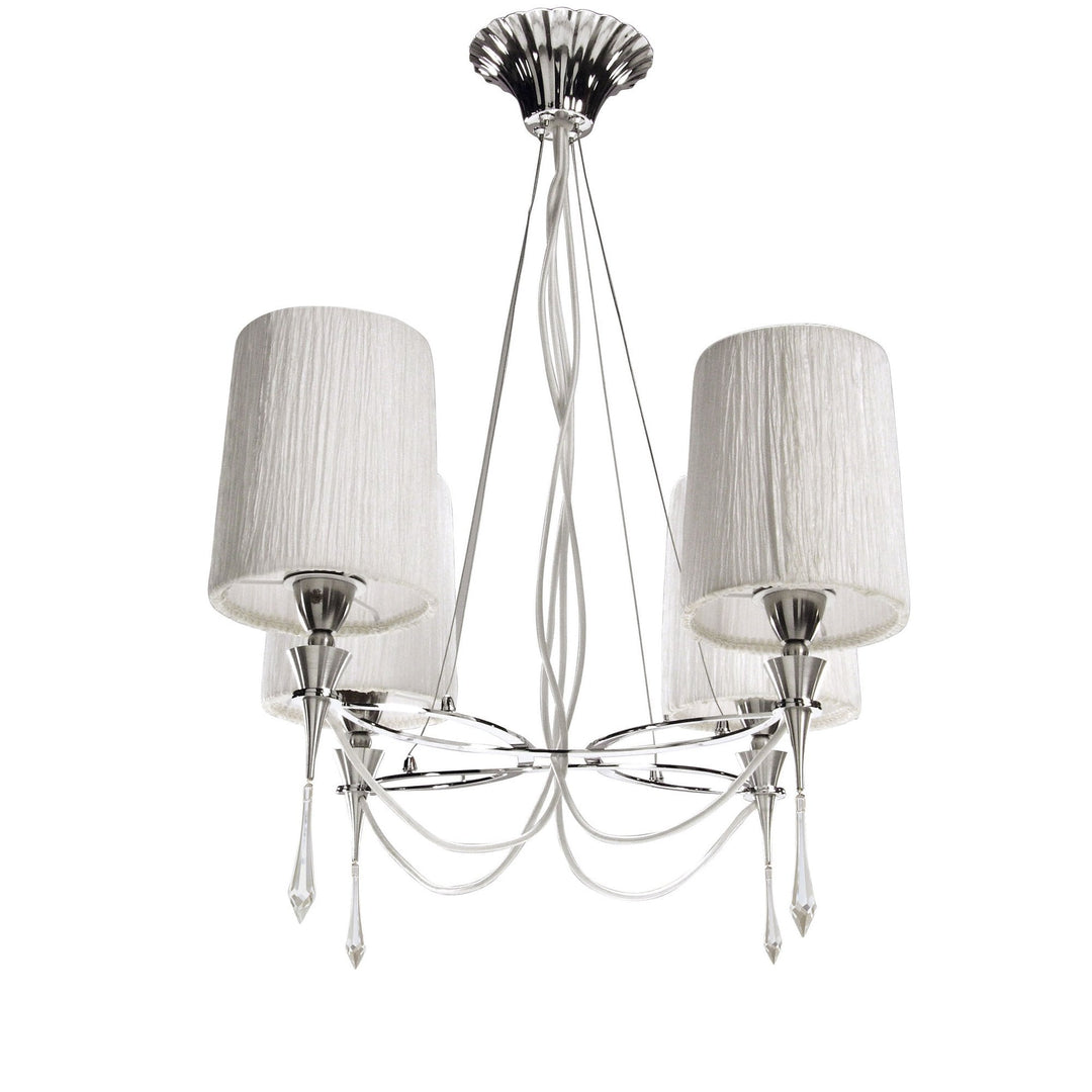 Mantra M1312 Lucca Pendant 4 Light E27 Polished Chrome White Shades & Clear Crystal