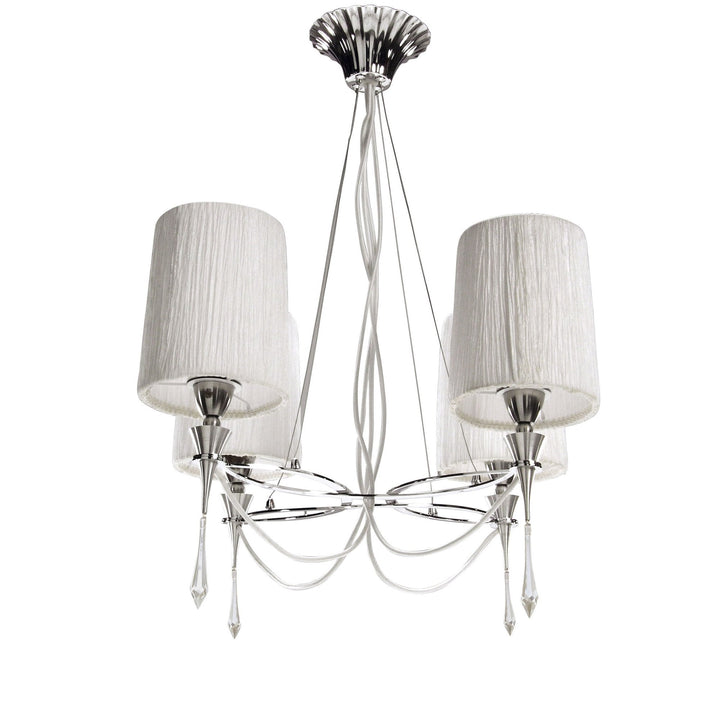 Mantra M1312 Lucca Pendant 4 Light E27 Polished Chrome White Shades & Clear Crystal