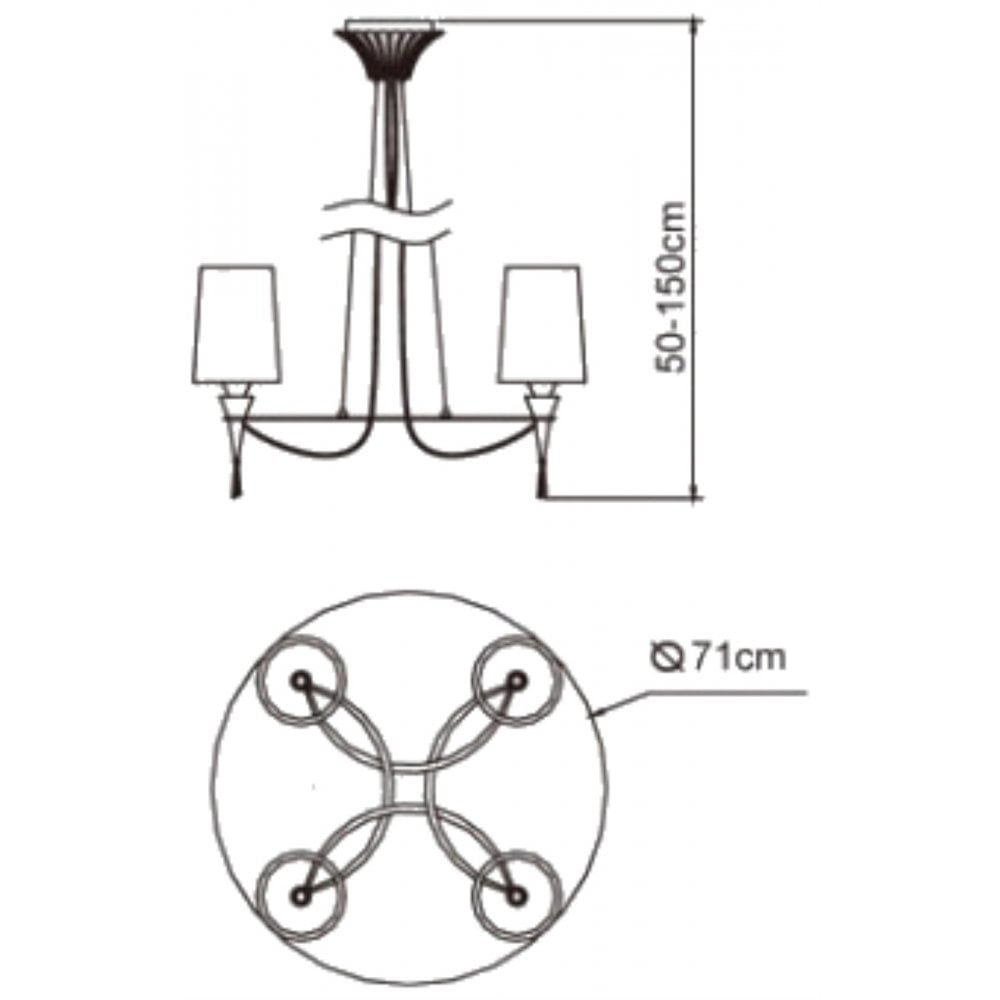 Mantra M1312 Lucca Pendant 4 Light E27 Polished Chrome White Shades & Clear Crystal