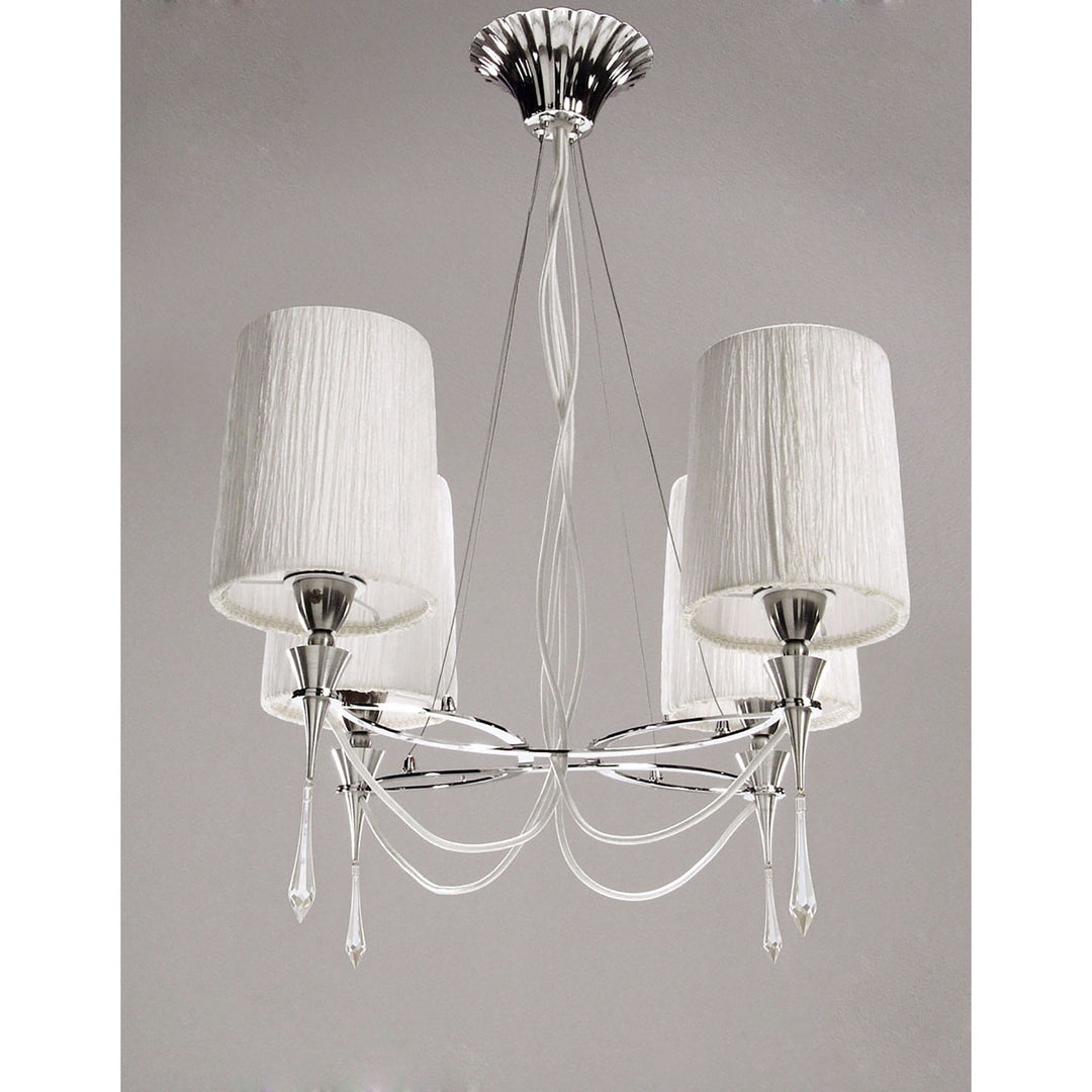 Mantra M1312 Lucca Pendant 4 Light E27 Polished Chrome White Shades & Clear Crystal