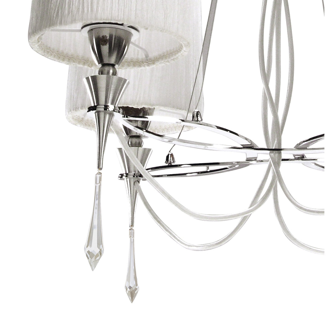 Mantra M1312 Lucca Pendant 4 Light E27 Polished Chrome White Shades & Clear Crystal