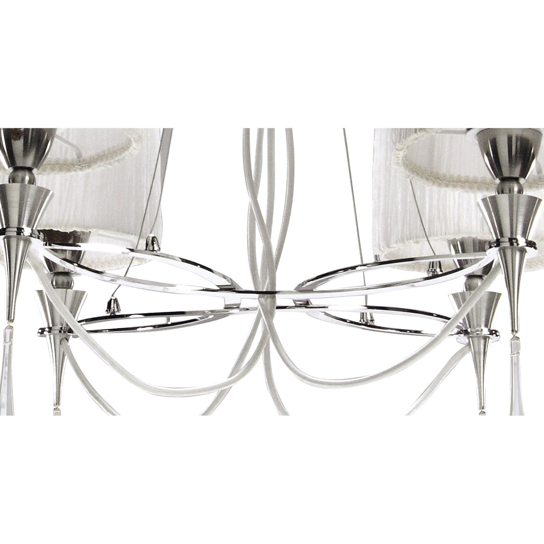 Mantra M1312 Lucca Pendant 4 Light E27 Polished Chrome White Shades & Clear Crystal