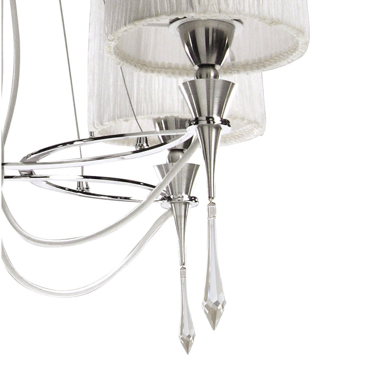 Mantra M1312 Lucca Pendant 4 Light E27 Polished Chrome White Shades & Clear Crystal