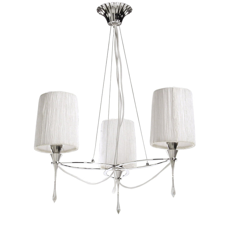 Mantra M1313 Lucca Pendant 3 Light E27 Polished Chrome White Shades & Clear Crystal