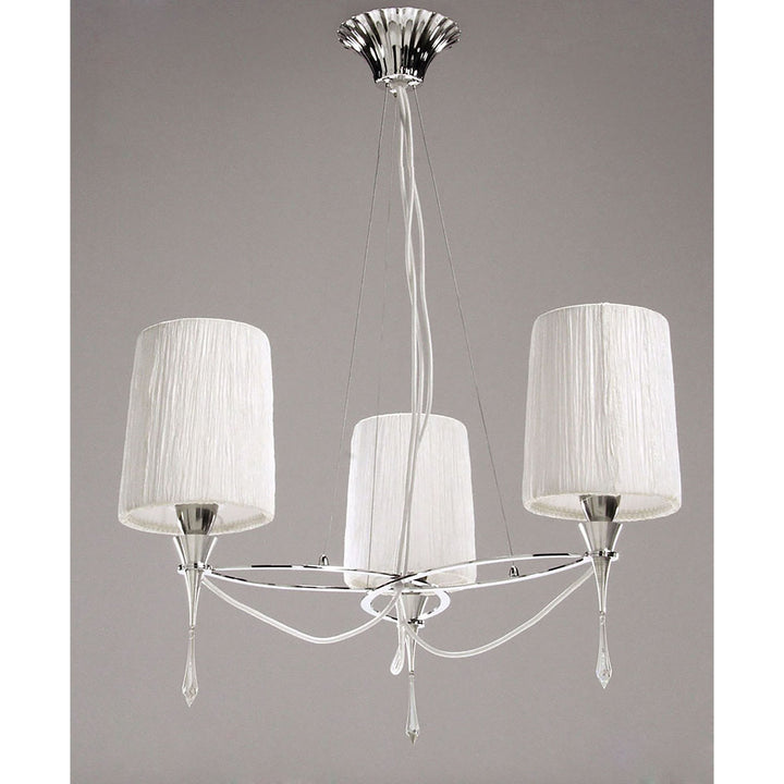 Mantra M1313 Lucca Pendant 3 Light E27 Polished Chrome White Shades & Clear Crystal