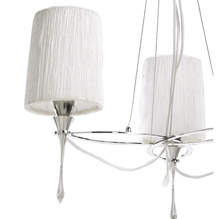 Mantra M1313 Lucca Pendant 3 Light E27 Polished Chrome White Shades & Clear Crystal