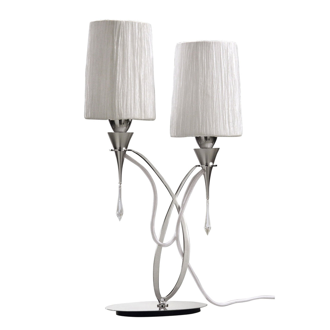 Mantra M1314 Lucca Table Lamp 2 Light E27 Polished Chrome White Shades & Clear Crystal