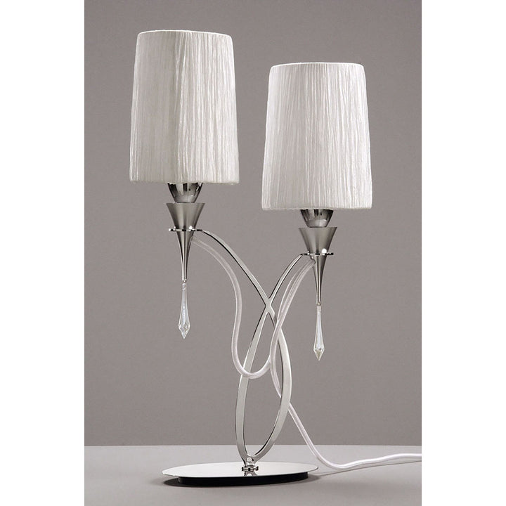 Mantra M1314 Lucca Table Lamp 2 Light E27 Polished Chrome White Shades & Clear Crystal