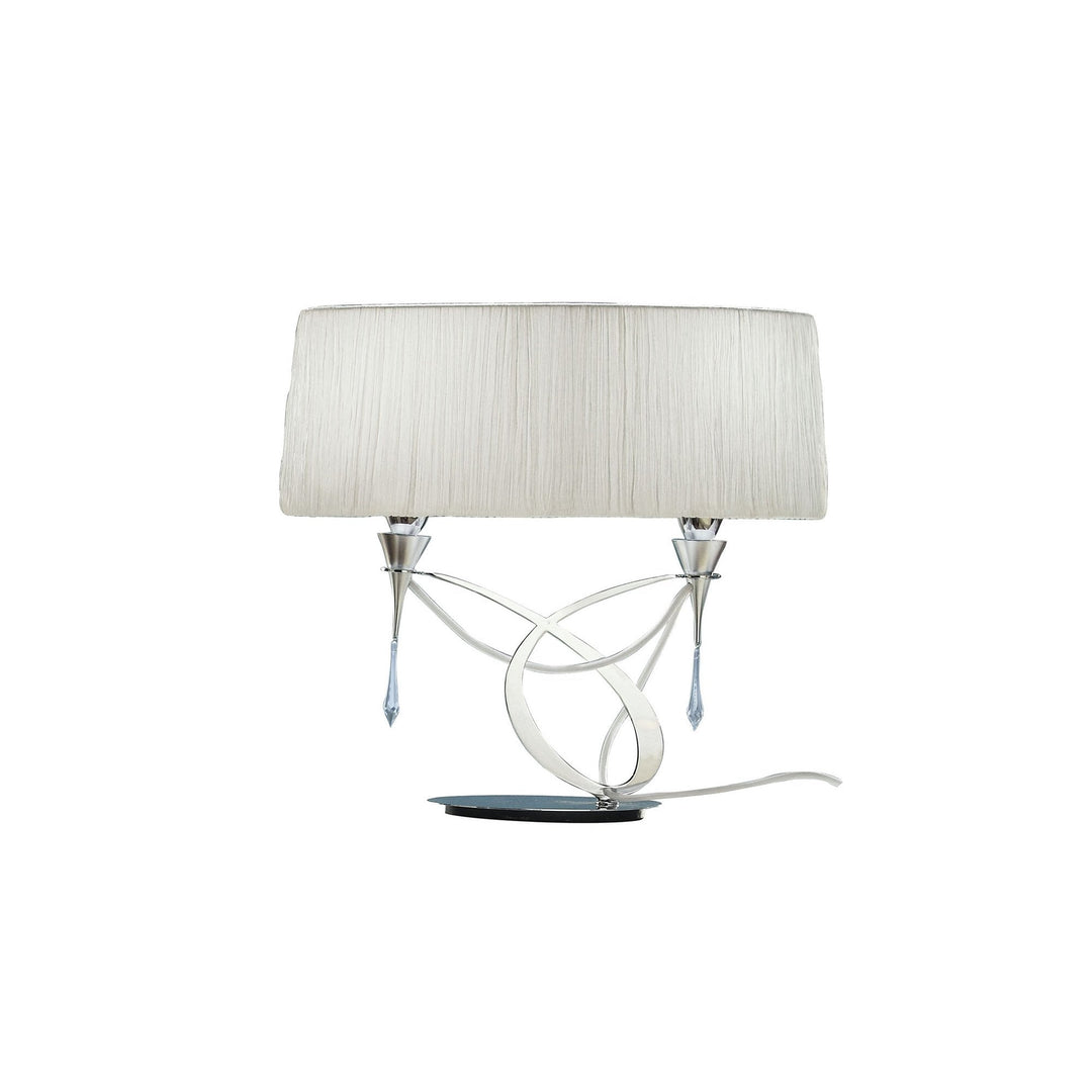 Mantra M1316 Lucca Table Lamp 2 Light E27 Small Polished Chrome White Shade & Clear Crystal