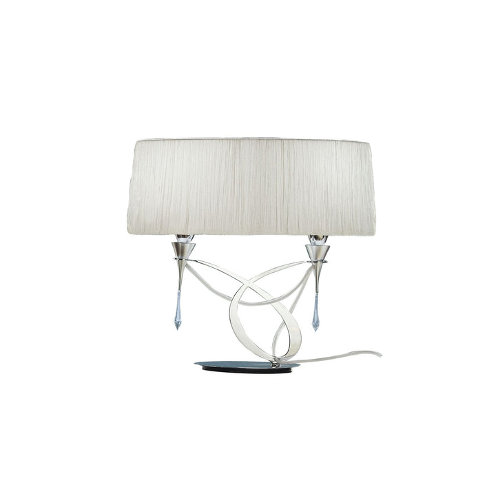 Mantra M1316 Lucca Table Lamp 2 Light E27 Small Polished Chrome White Shade & Clear Crystal