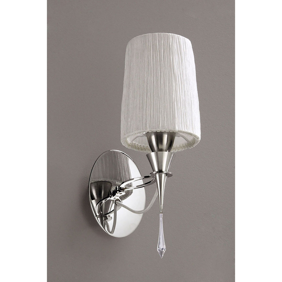 Mantra M1317/S Lucca Wall Lamp Switched 1 Light E27 Polished Chrome White Shade & Clear Crystal