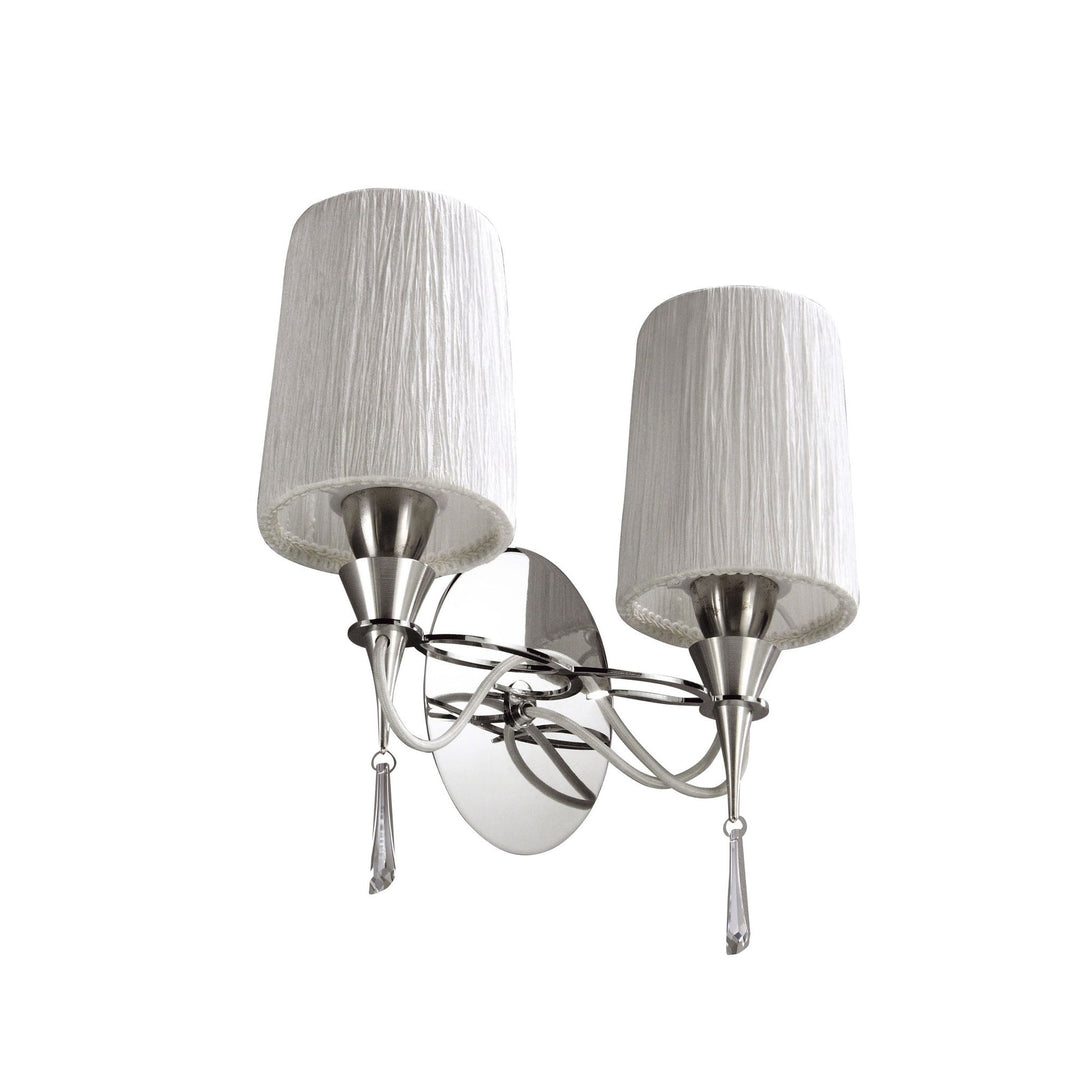 Mantra M1318/S Lucca Wall Lamp Switched 2 Light E27 Polished Chrome White Shades & Clear Crystal