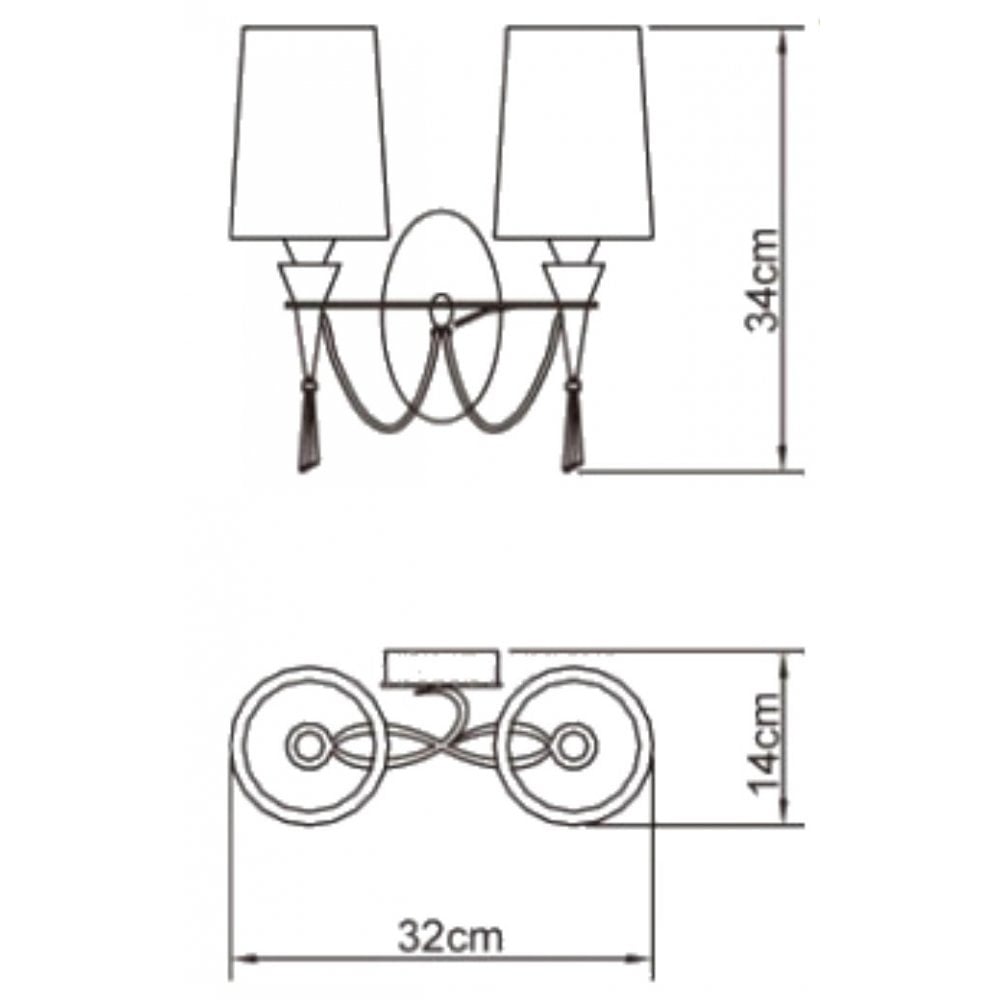 Mantra M1318/S Lucca Wall Lamp Switched 2 Light E27 Polished Chrome White Shades & Clear Crystal