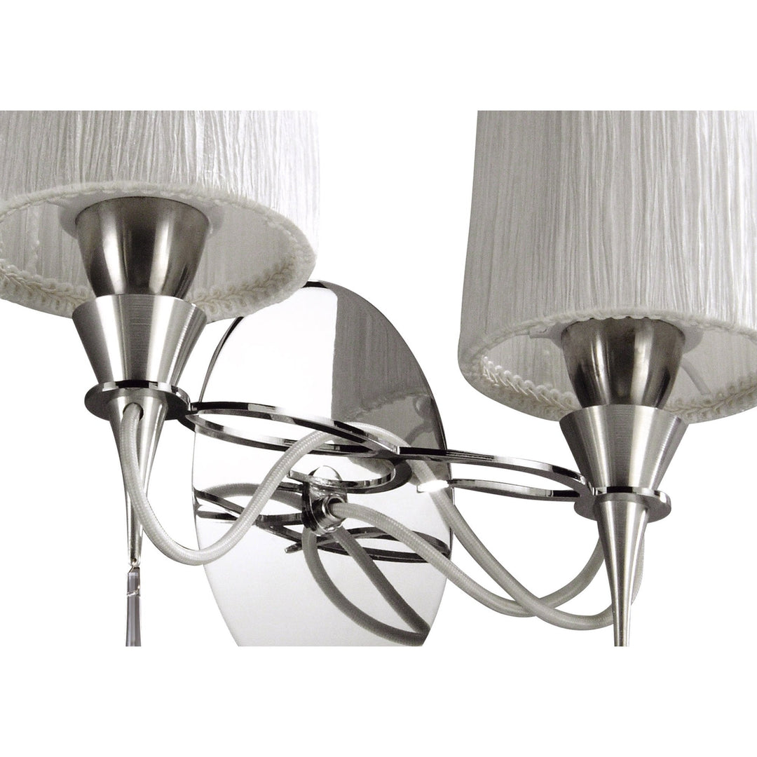 Mantra M1318/S Lucca Wall Lamp Switched 2 Light E27 Polished Chrome White Shades & Clear Crystal