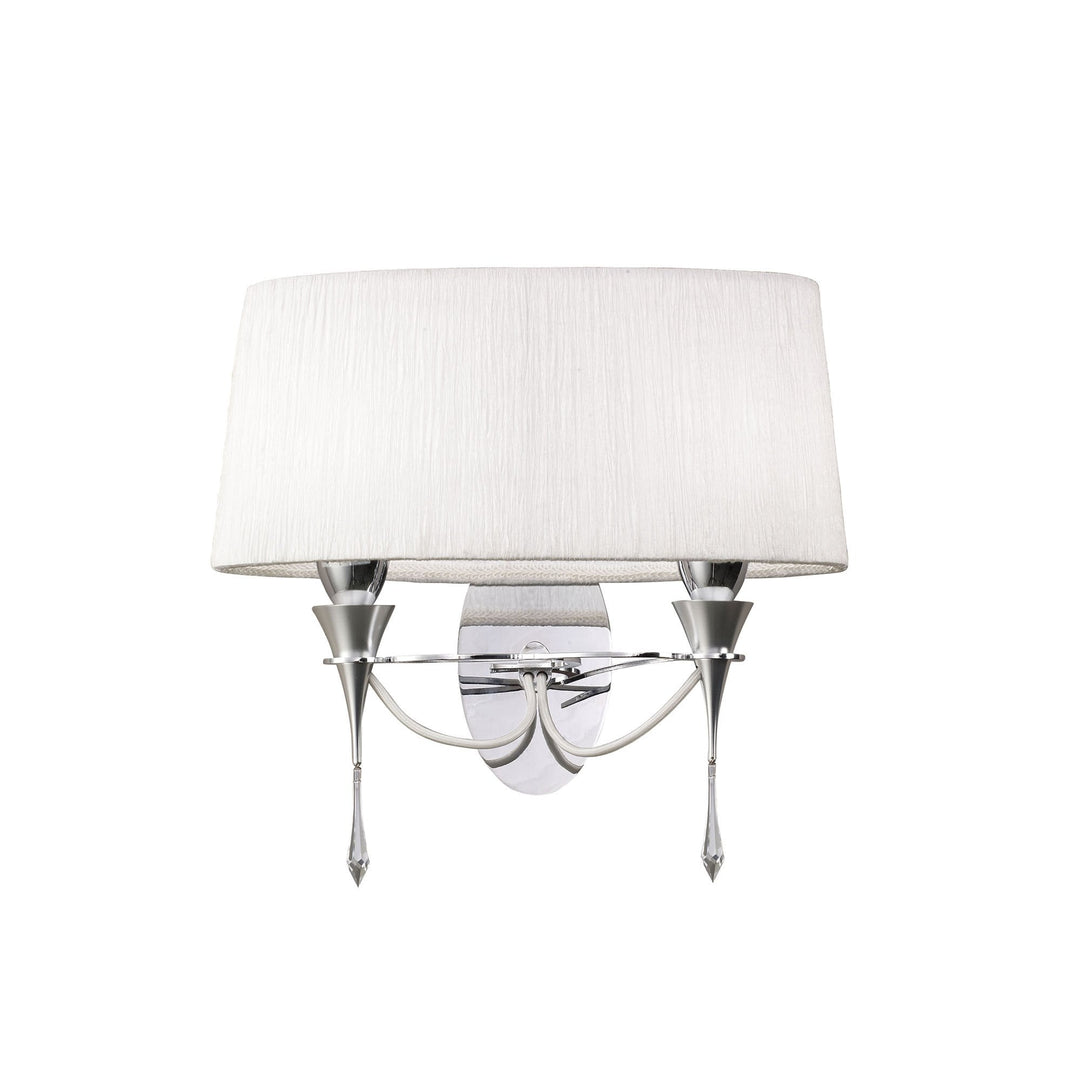 Mantra M1340/S Lucca Wall Lamp Switched 2 Light E27 Polished Chrome White Shade & Clear Crystal