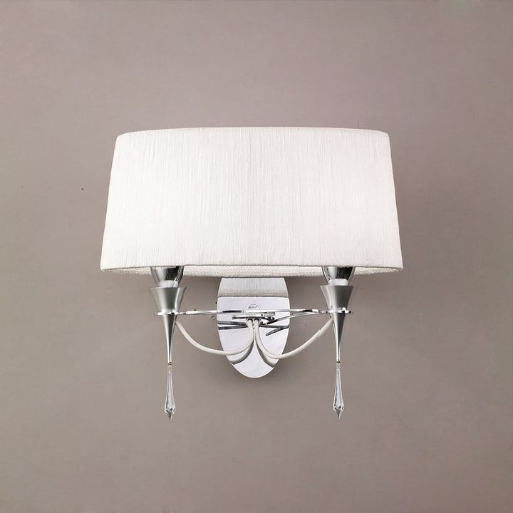 Mantra M1340/S Lucca Wall Lamp Switched 2 Light E27 Polished Chrome White Shade & Clear Crystal