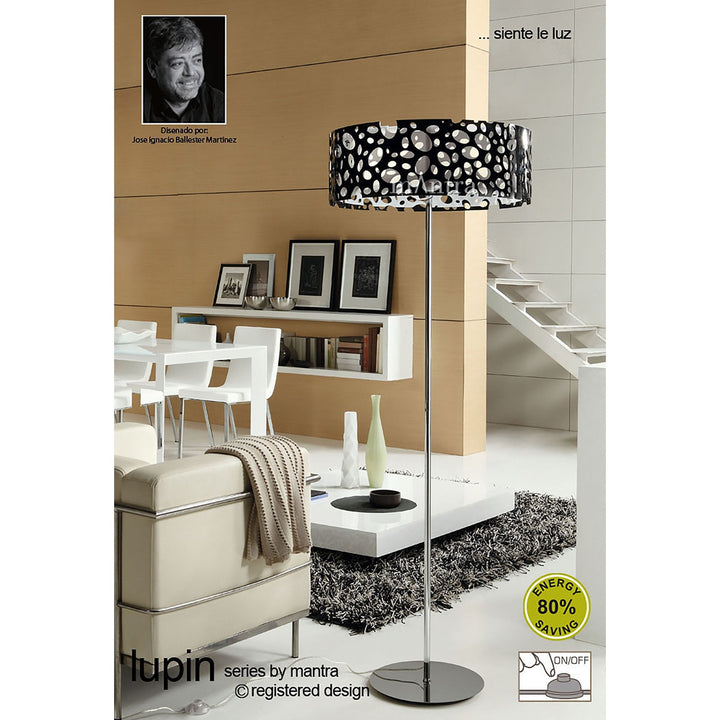 Mantra M1350 Lupin Linear Pendant 2 Light E27 Line Gloss Black/White Acrylic/Polished Chrome