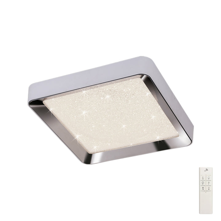 Mantra M5921 Male Flush 50cm Square 24W LED -6500K Tuneable Remote Control Chrome / White / Acrylic