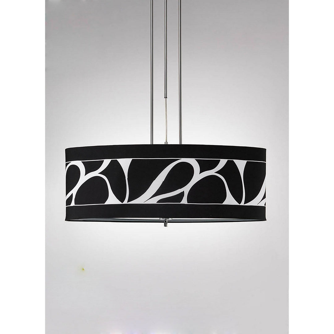 Mantra M8468/1 Manhattan Linear Pendant 2 Light Polished Chrome Frosted Glass Black Patterned Shade