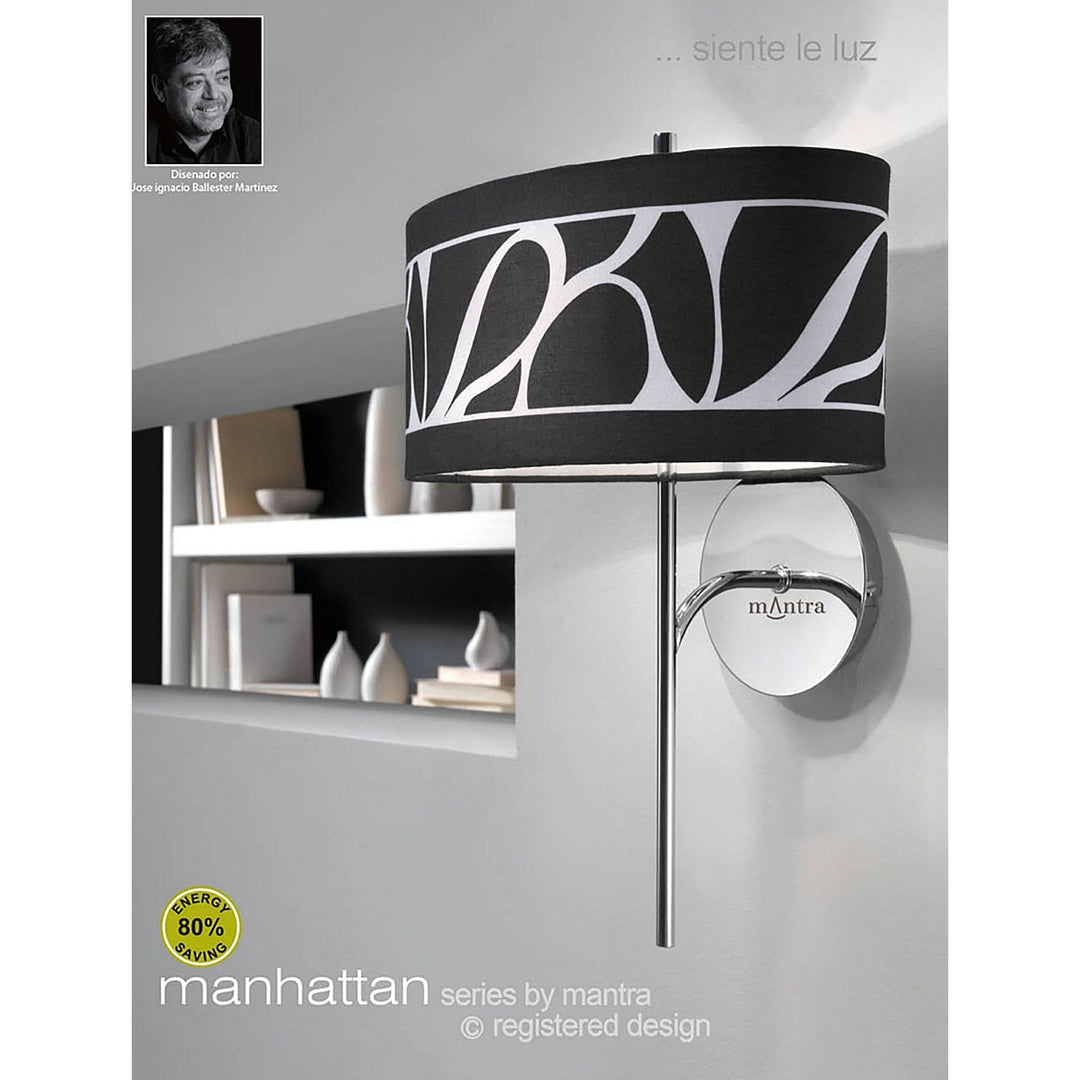 Mantra M8468/1 Manhattan Linear Pendant 2 Light Polished Chrome Frosted Glass Black Patterned Shade