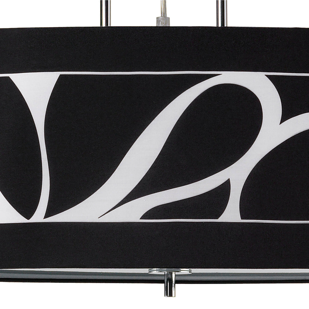 Mantra M8468/1 Manhattan Linear Pendant 2 Light Polished Chrome Frosted Glass Black Patterned Shade