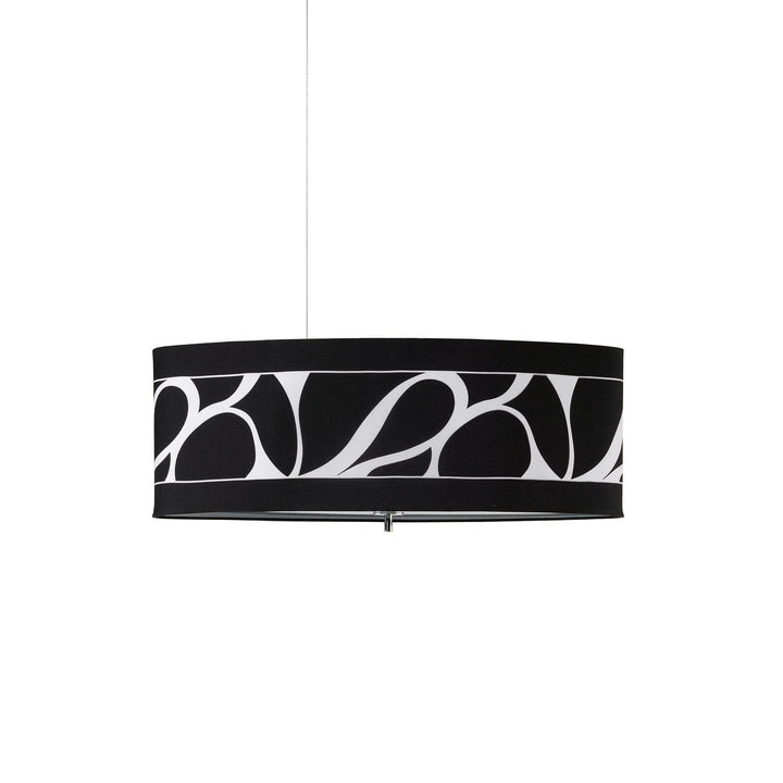 Mantra M8467/1 Manhattan Linear Pendant Large 3 Light Polished Chrome Frosted Glass Black Patterned Shade