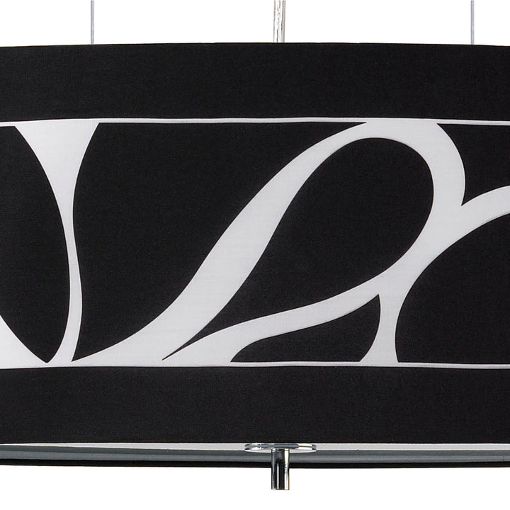 Mantra M8467/1 Manhattan Linear Pendant Large 3 Light Polished Chrome Frosted Glass Black Patterned Shade