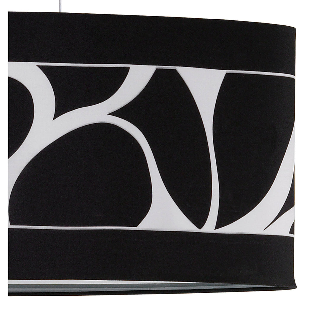 Mantra M8467/1 Manhattan Linear Pendant Large 3 Light Polished Chrome Frosted Glass Black Patterned Shade