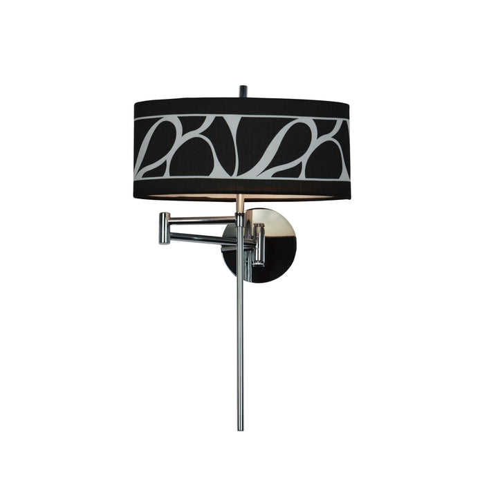 Mantra M8466/1 Manhattan Wall Lamp 1 Light E14 Swing Arm Polished Chrome/Frosted Glass Black Patterned Shade