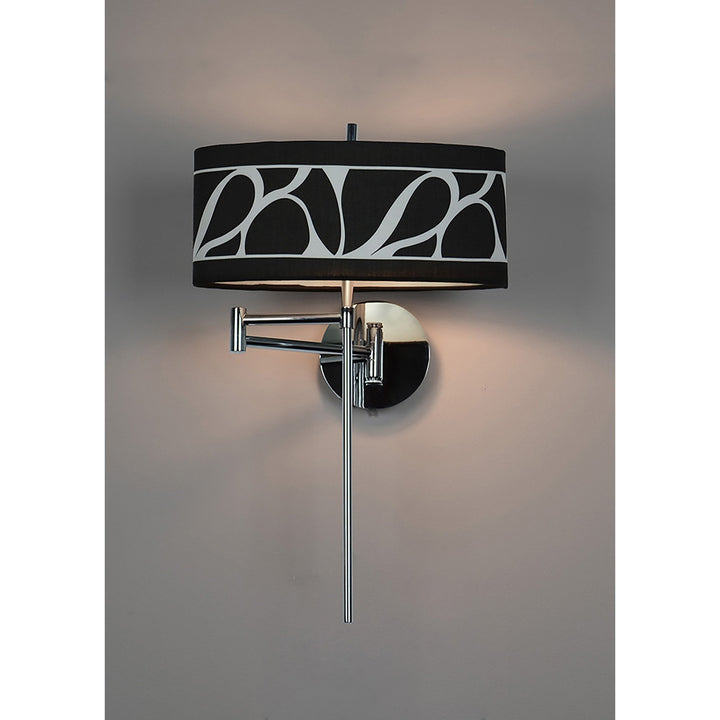 Mantra M8466/1 Manhattan Wall Lamp 1 Light E14 Swing Arm Polished Chrome/Frosted Glass Black Patterned Shade