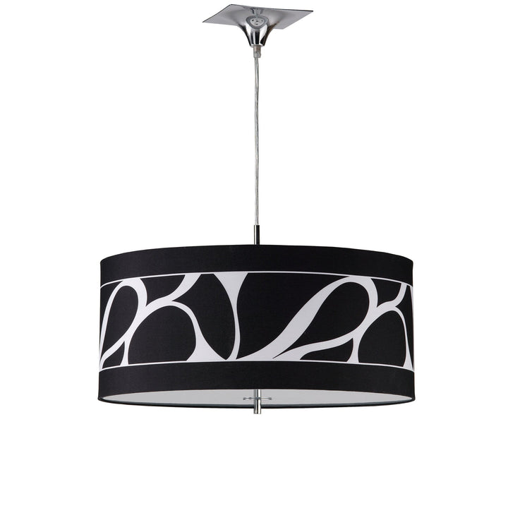 Mantra M8470/1 Manhattan Pendant Small 3 Light Polished Chrome/Frosted Glass Black Patterned Shade