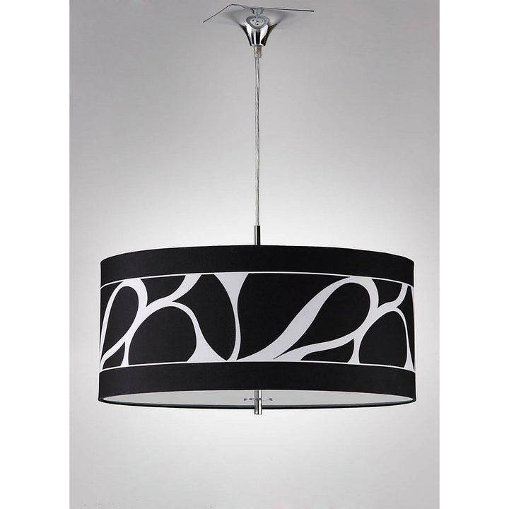 Mantra M8470/1 Manhattan Pendant Small 3 Light Polished Chrome/Frosted Glass Black Patterned Shade