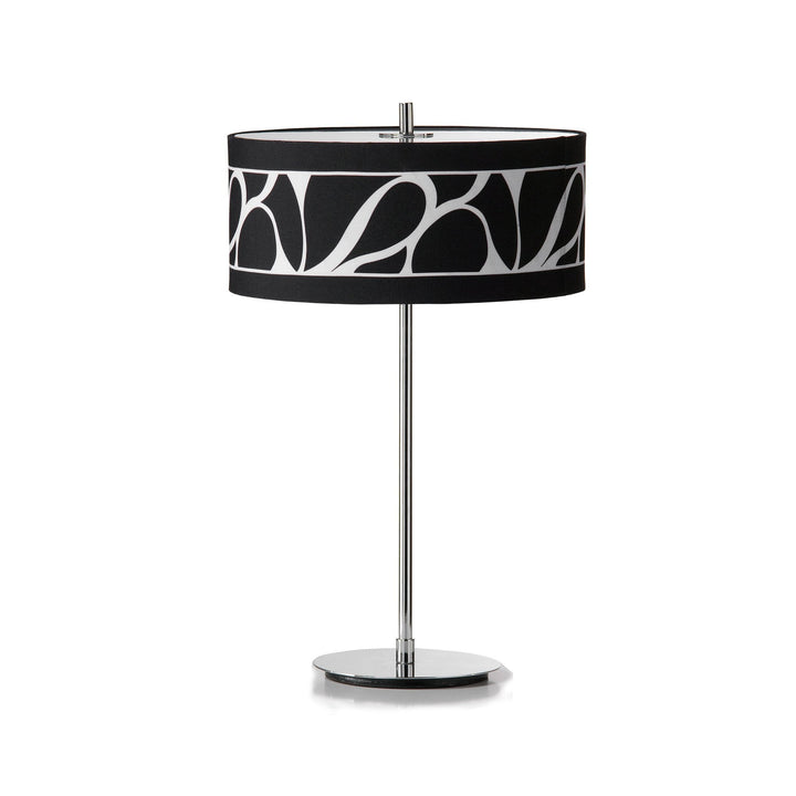 Mantra M8472/1 Manhattan Table Lamp 2 Light Polished Chrome/Frosted Glass Black Patterned Shade