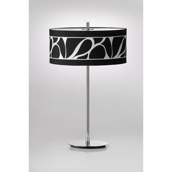 Mantra M8472/1 Manhattan Table Lamp 2 Light Polished Chrome/Frosted Glass Black Patterned Shade