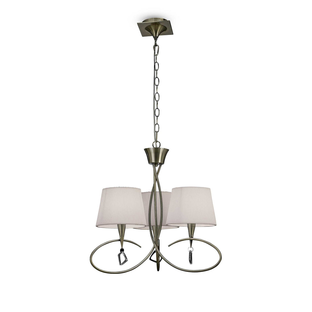 Mantra M1640AB Mara Pendant 3 Light E14 Antique Brass Ivory White Shades