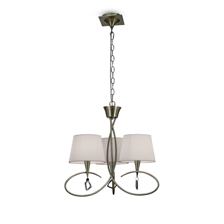 Mantra M1640AB Mara Pendant 3 Light E14 Antique Brass Ivory White Shades