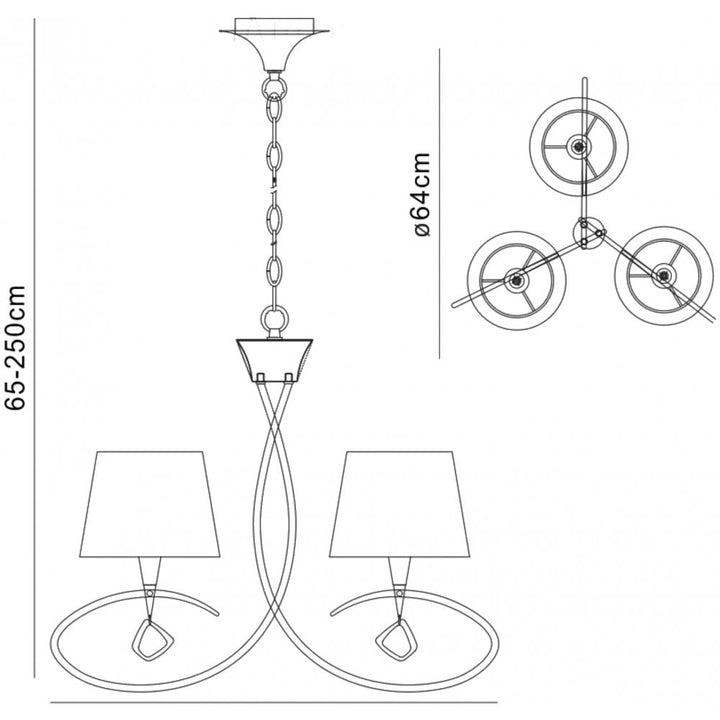 Mantra M1640AB Mara Pendant 3 Light E14 Antique Brass Ivory White Shades