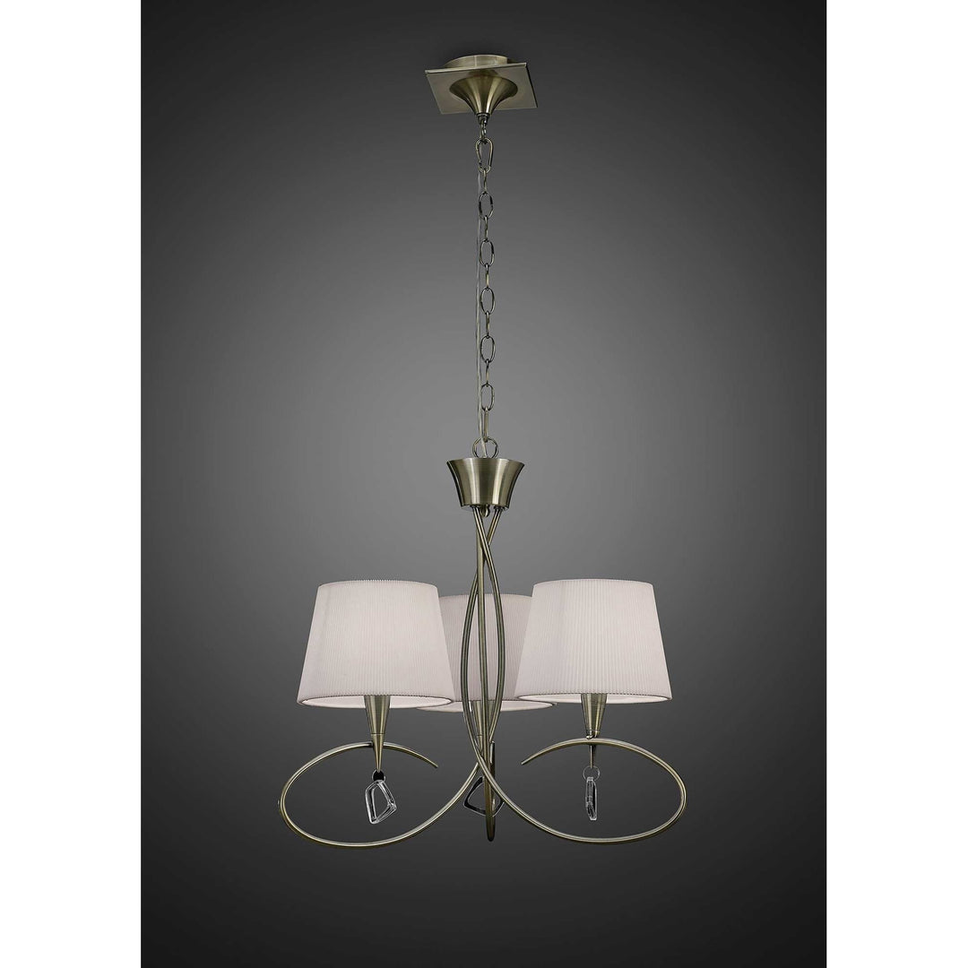 Mantra M1640AB Mara Pendant 3 Light E14 Antique Brass Ivory White Shades