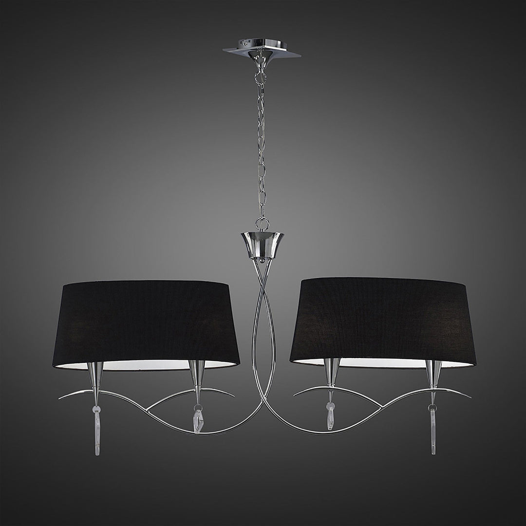 Mantra M1642/BS Mara Linear Pendant 2 Arm 4 Light E14 Polished Chrome Black Shades