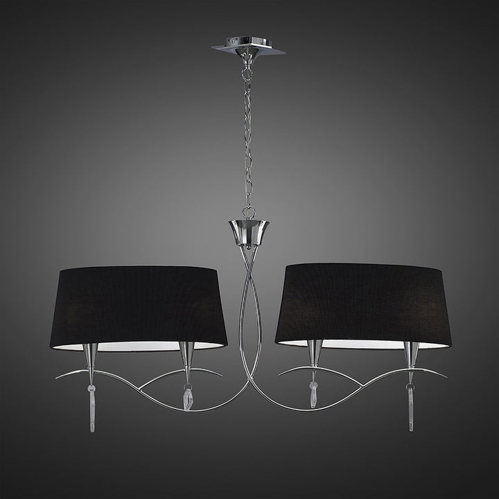 Mantra M1642/BS Mara Linear Pendant 2 Arm 4 Light E14 Polished Chrome Black Shades