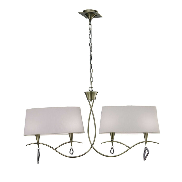 Mantra M1642AB Mara Linear Pendant 2 Arm 4 Light E14 Antique Brass Ivory White Shades