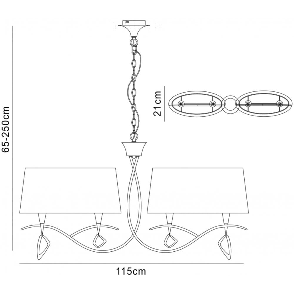 Mantra M1642AB Mara Linear Pendant 2 Arm 4 Light E14 Antique Brass Ivory White Shades