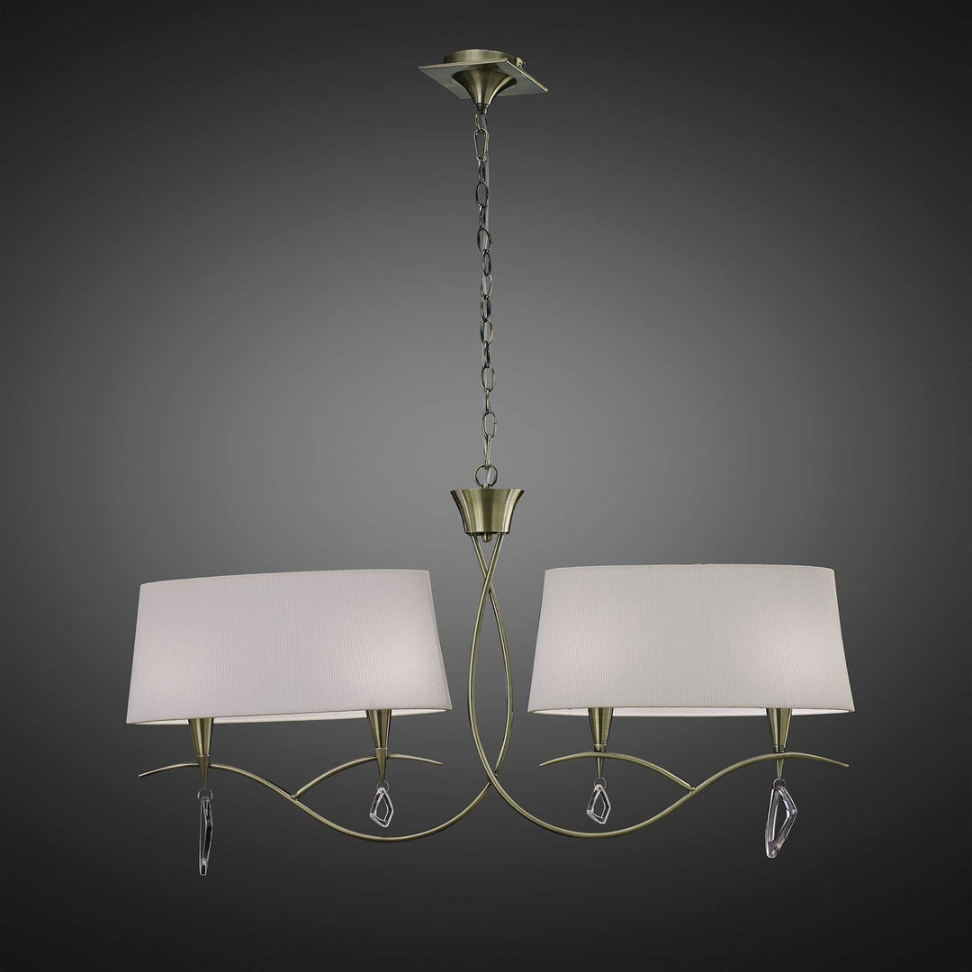 Mantra M1642AB Mara Linear Pendant 2 Arm 4 Light E14 Antique Brass Ivory White Shades