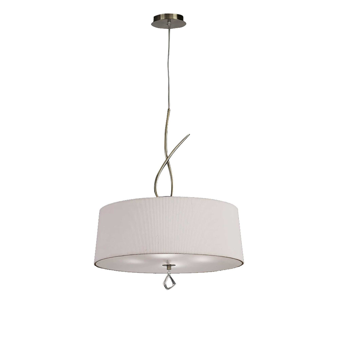 Mantra M1644AB Mara Pendant 4 Light E27 Round Antique Brass Ivory White Shade