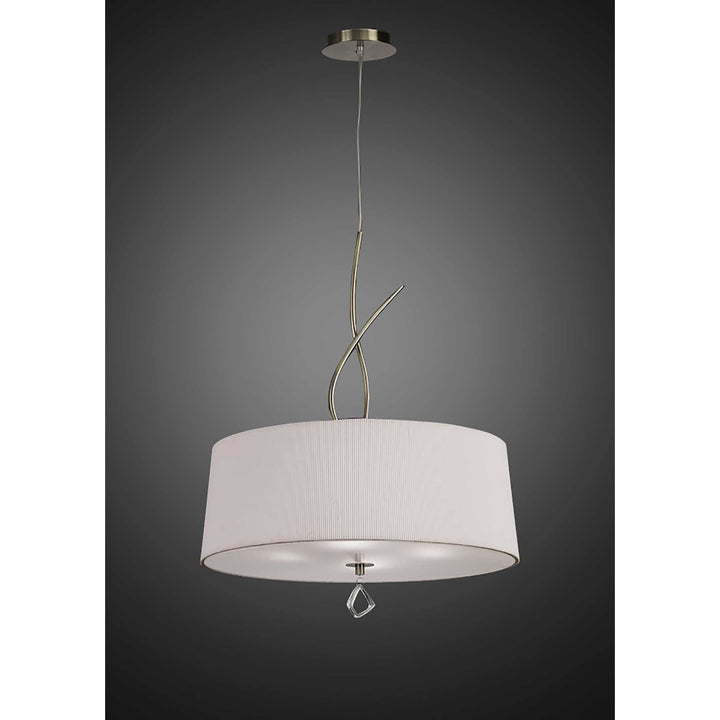 Mantra M1644AB Mara Pendant 4 Light E27 Round Antique Brass Ivory White Shade