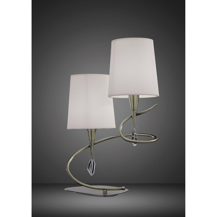 Mantra M1651AB Mara Table Lamp 2 Light E14 Antique Brass Ivory White Shades