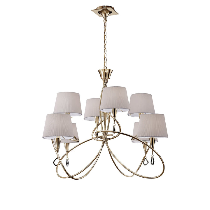 Mantra M1654FG Mara Pendant 2 Tier 8 Light E14 French Gold Ivory White Shades