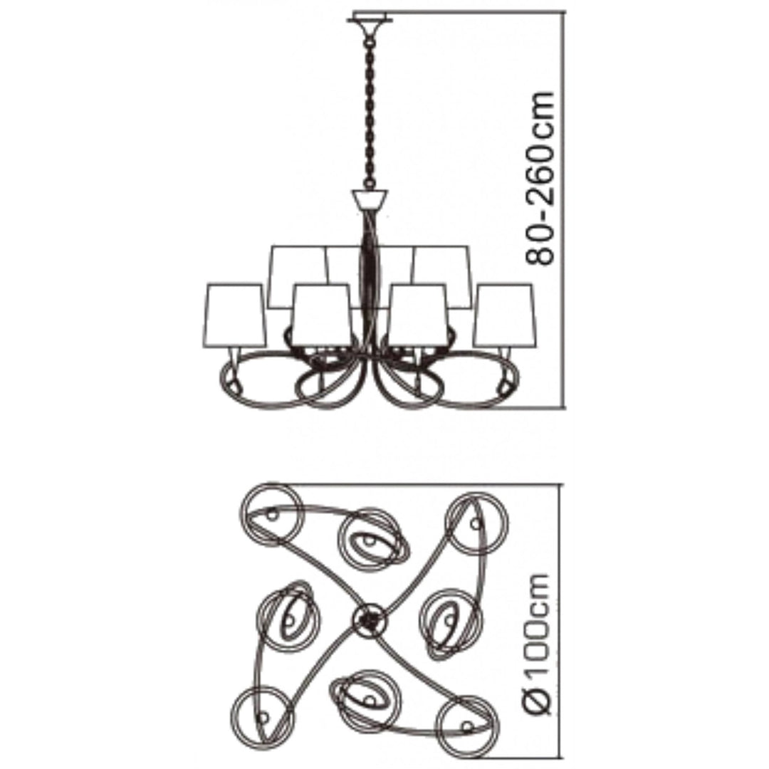 Mantra M1654FG Mara Pendant 2 Tier 8 Light E14 French Gold Ivory White Shades