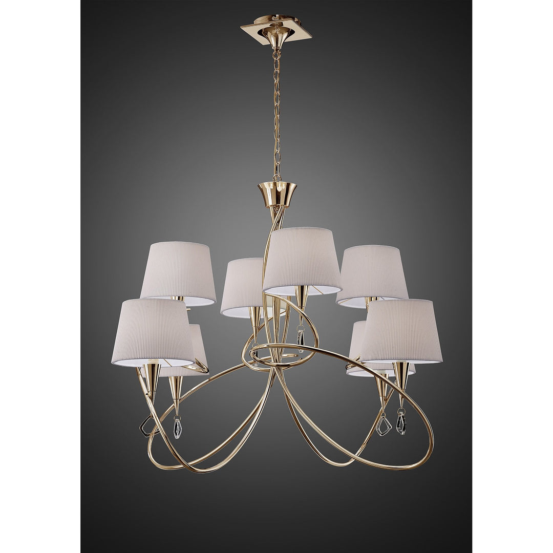 Mantra M1654FG Mara Pendant 2 Tier 8 Light E14 French Gold Ivory White Shades